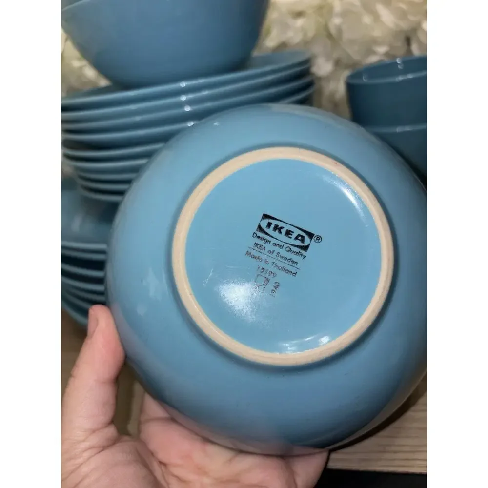 IKEA set 25 pcs-Fargrik 15199 Turquoise 4 Mugs/Bowls 9 Salad 8 Dinner Plates